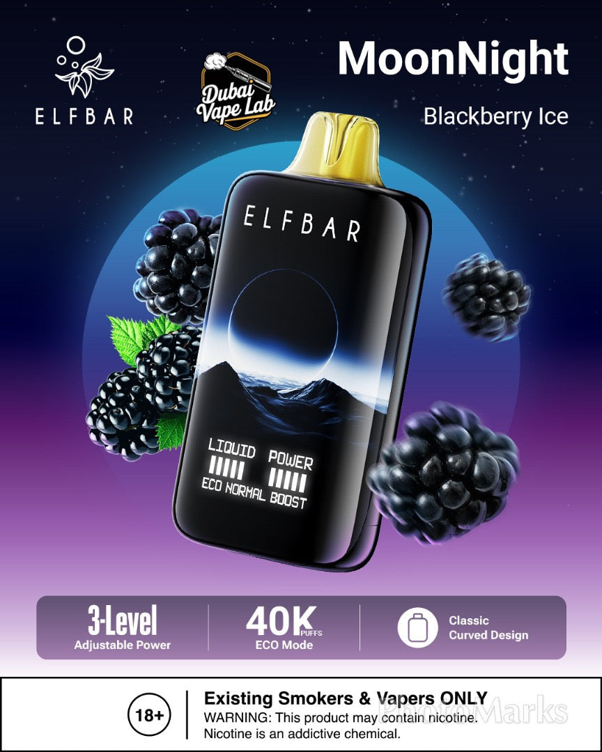 New Best Buy ELF BAR Moon Night 40000 Puffs 50MG Disposable Vape in Dubai