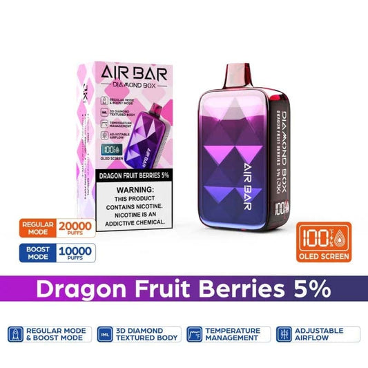 Air Bar Diamond Box 20,000 puffs disposable vape with Dragon Fruit Berries flavor.