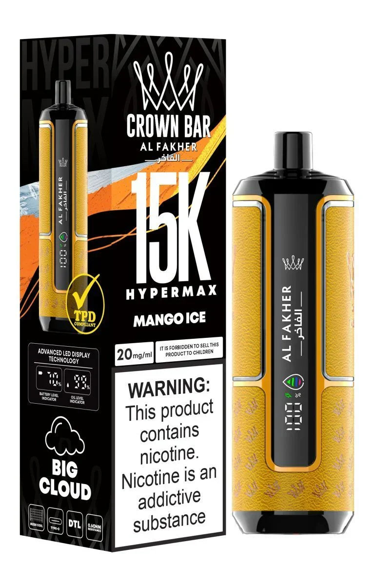 Crown Bar Al Fakher 15K Hypermax disposable vape with Mango Ice flavor.