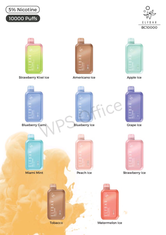 Elfbar BC10000 10000 puffs disposable vape with more assorted flavors.
