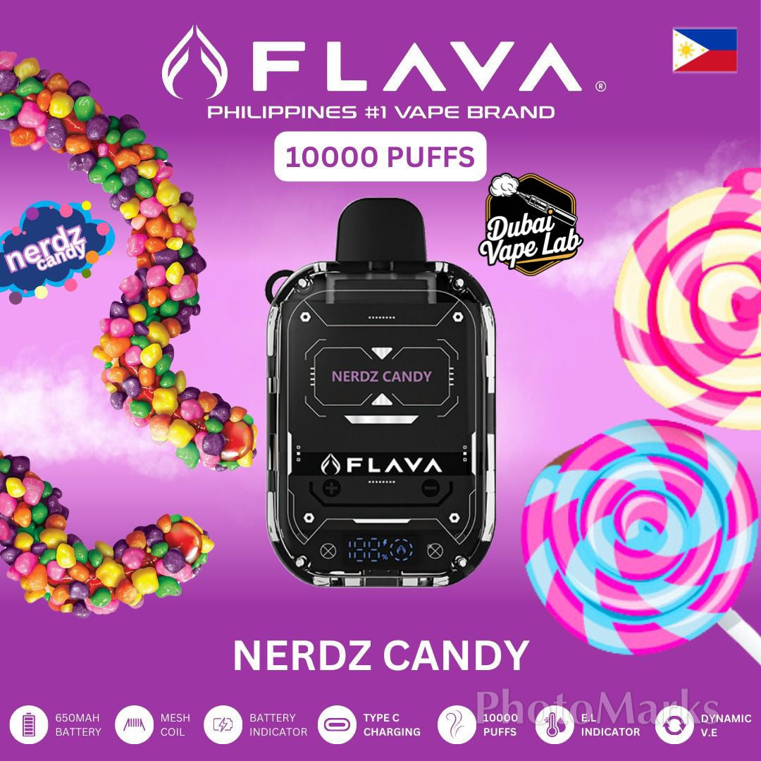 FLAVA 10,000 puffs disposable vape with Nerdz Candy flavor.