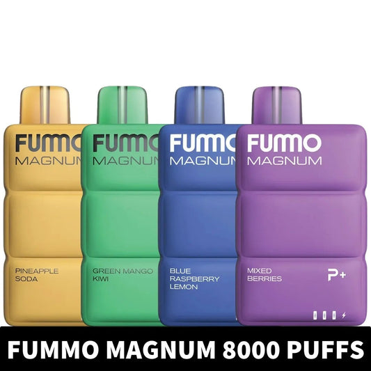 Fummo Magnum 8000 Puffs disposable vapes in assorted flavors and colors
