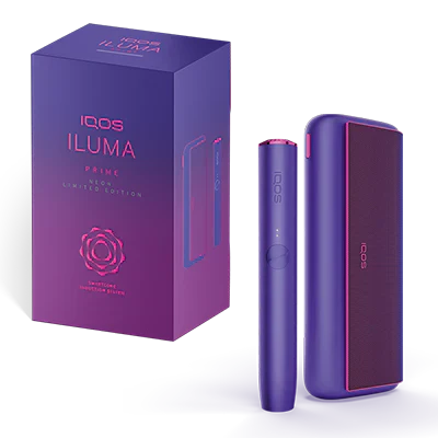 Purple IQOS ILUMA PRIME limited edition box with matching device and case.