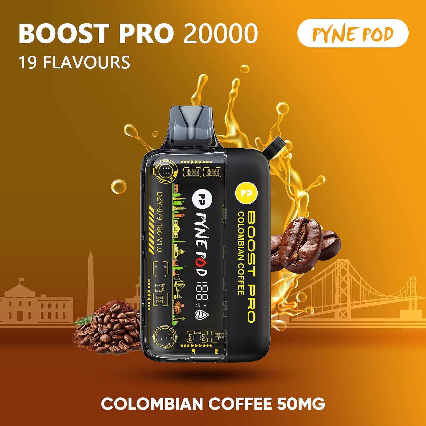 Pyne Pod Boost Pro Colombian Coffee 20000 puffs disposable vape 50mg