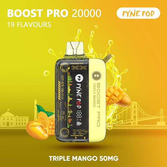 Pyne Pod Boost Pro Triple Mango 20000 puffs disposable vape 50mg