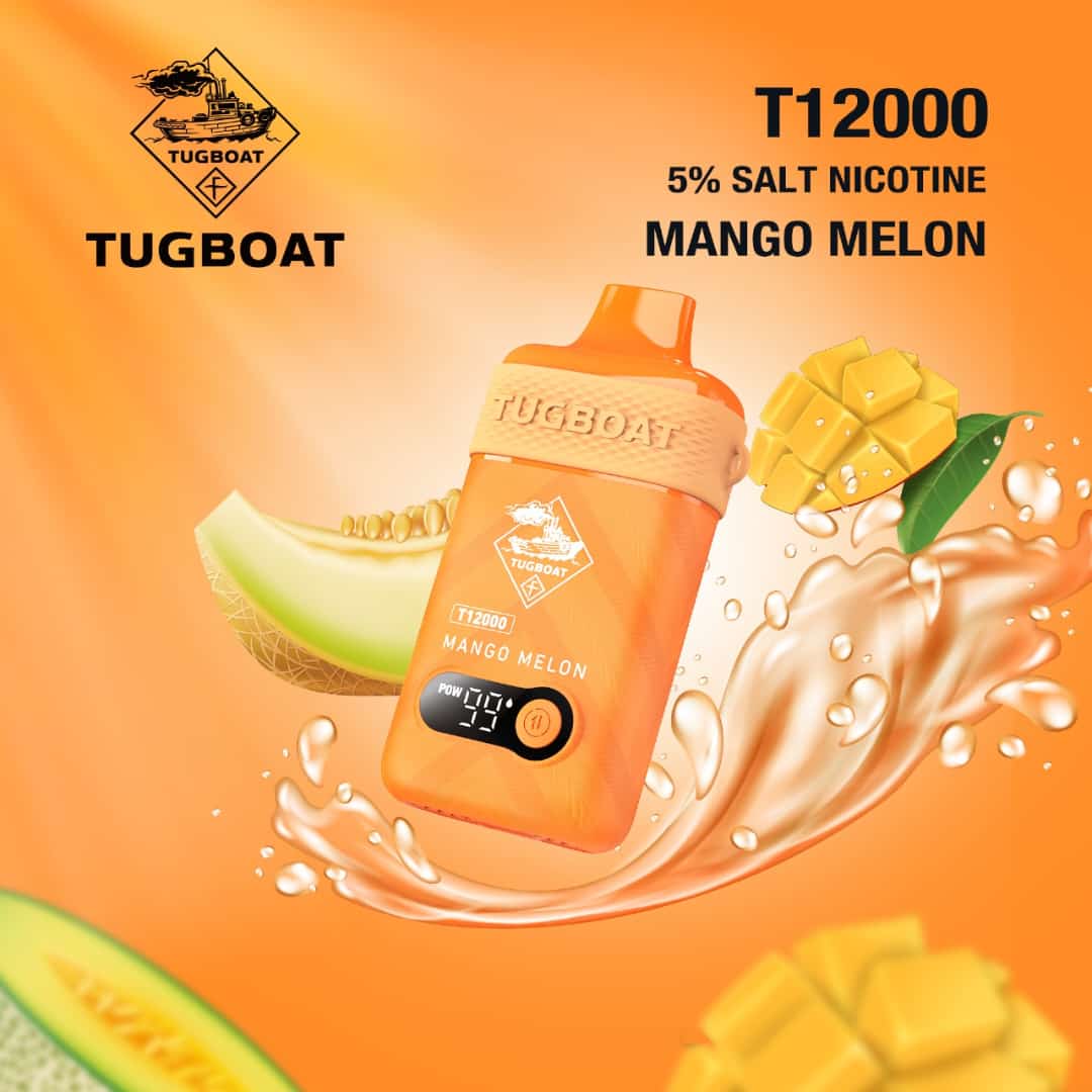 Tugboat T12000 puffs disposable vape with Mango Melon flavor.