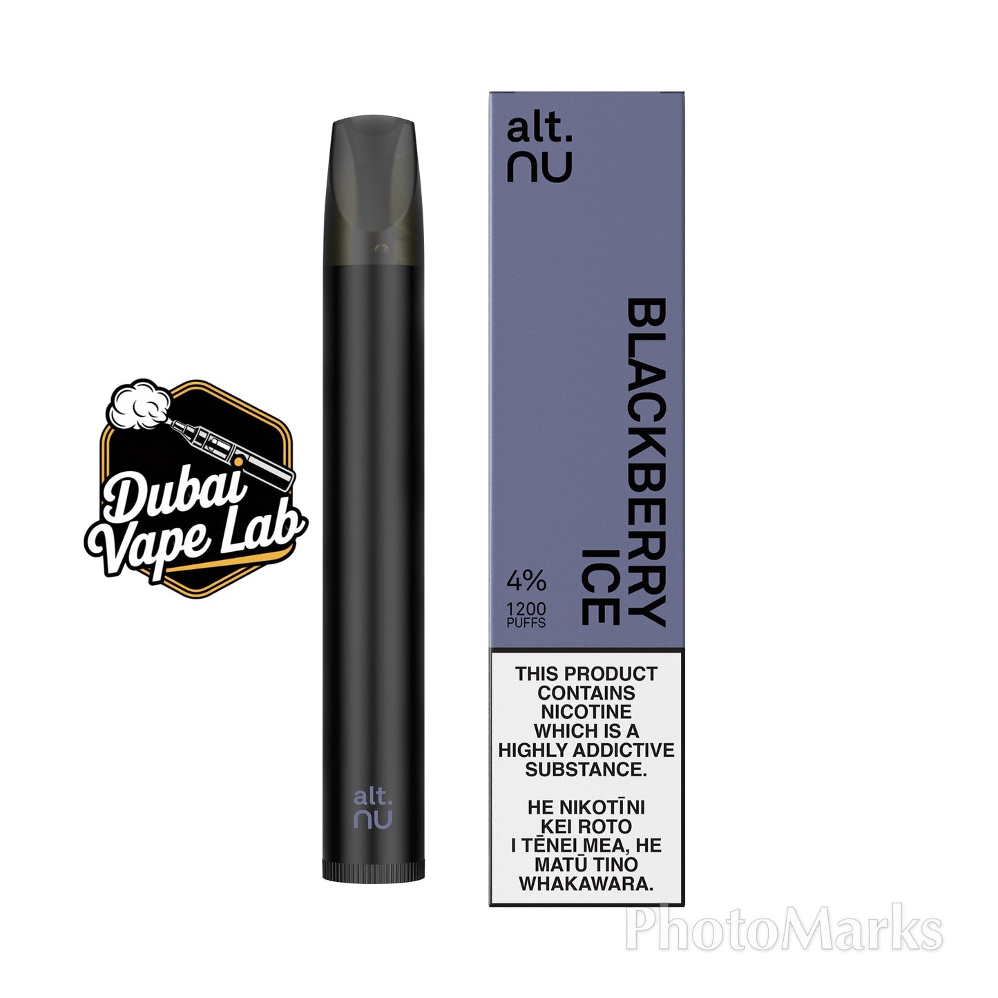 alt. nu 1200 puffs disposable vape with Blackberry Ice flavor.