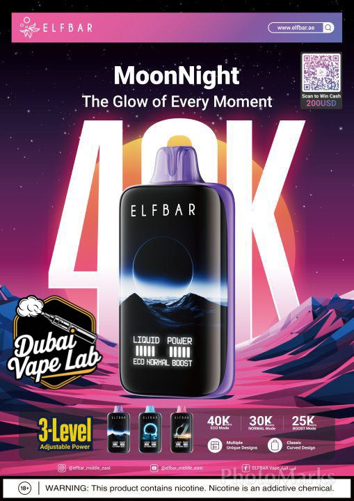 New Best Buy ELF BAR Moon Night 40000 Puffs 50MG Disposable Vape in Dubai