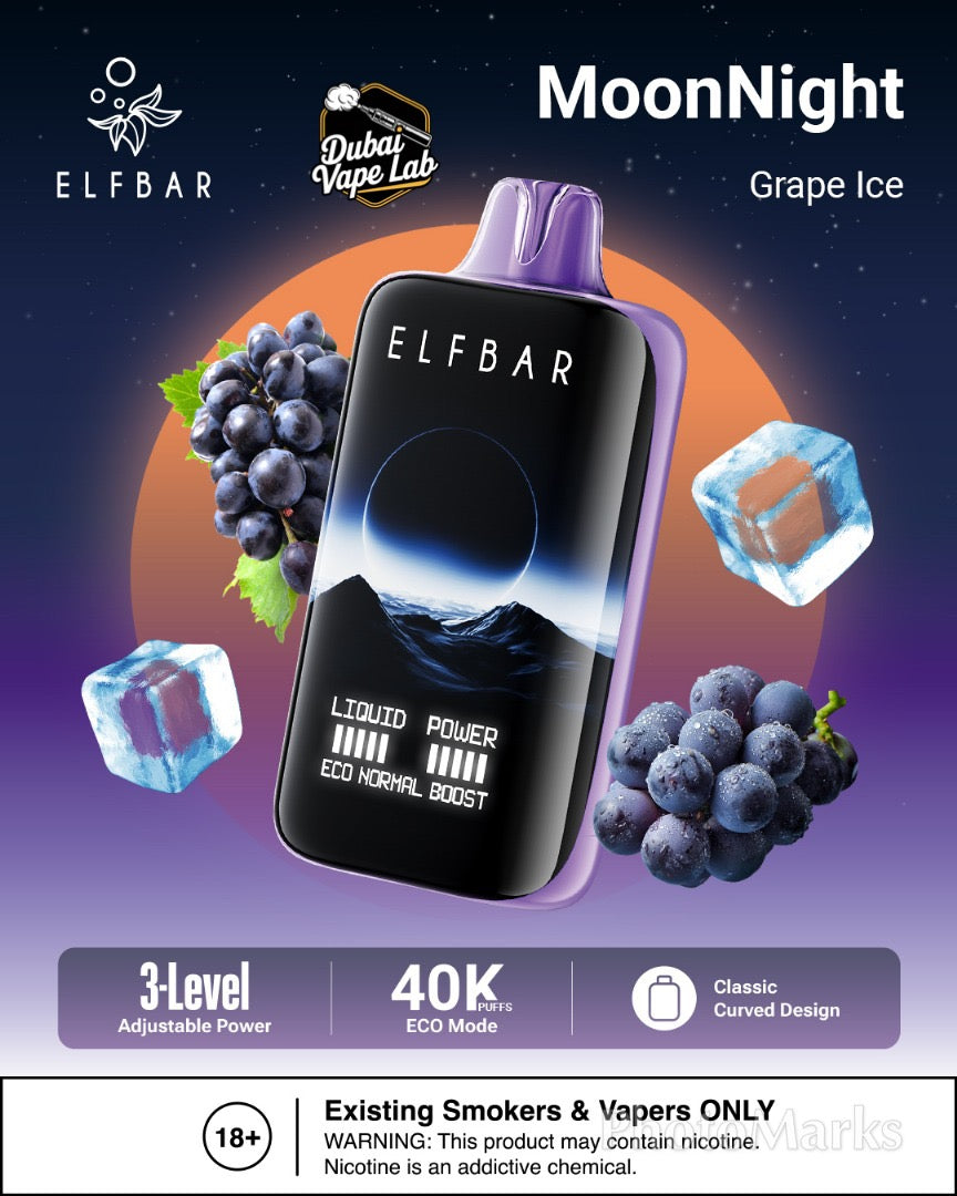 New Best Buy ELF BAR Moon Night 40000 Puffs 50MG Disposable Vape in Dubai