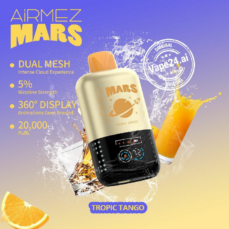 Airmez Mars 20,000 puffs disposable vape with Tropic Tango flavor.
