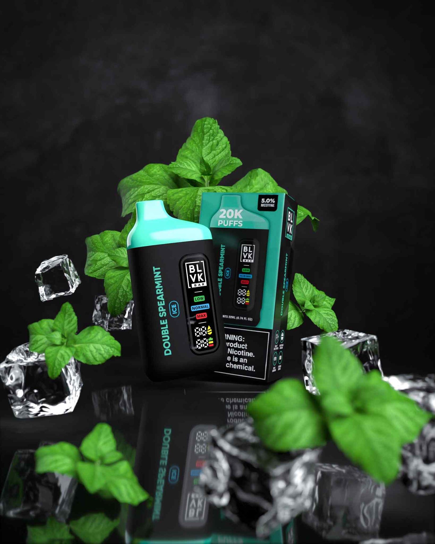 BLVK Bar disposable vape with Double Spearmint flavor, device and box.