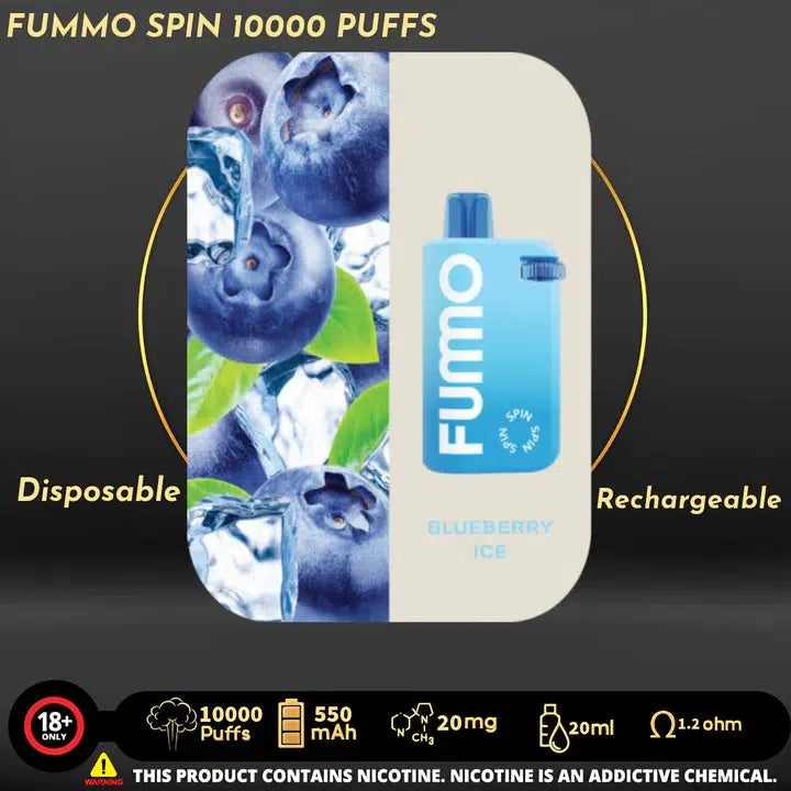 Blueberry Ice FUMMO Spin 10000 puffs disposable rechargeable vape
