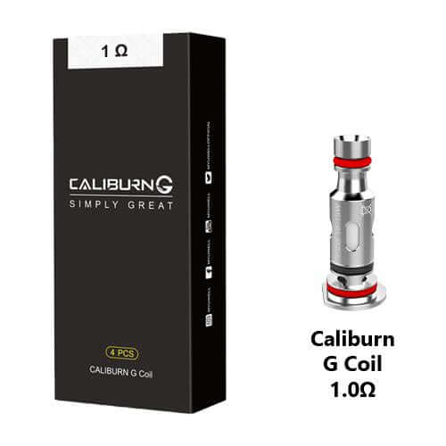 Caliburn G 1.0Ω coil pack with black box and single coil shown
