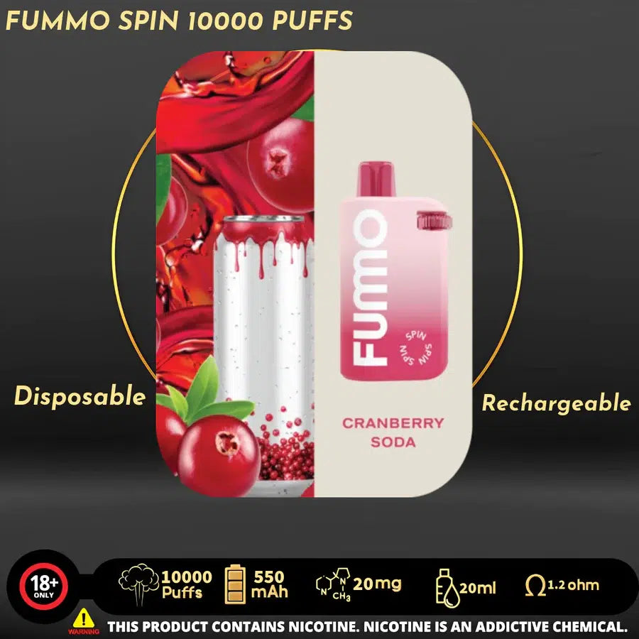 Cranberry Soda FUMMO Spin 10000 puffs disposable rechargeable vape