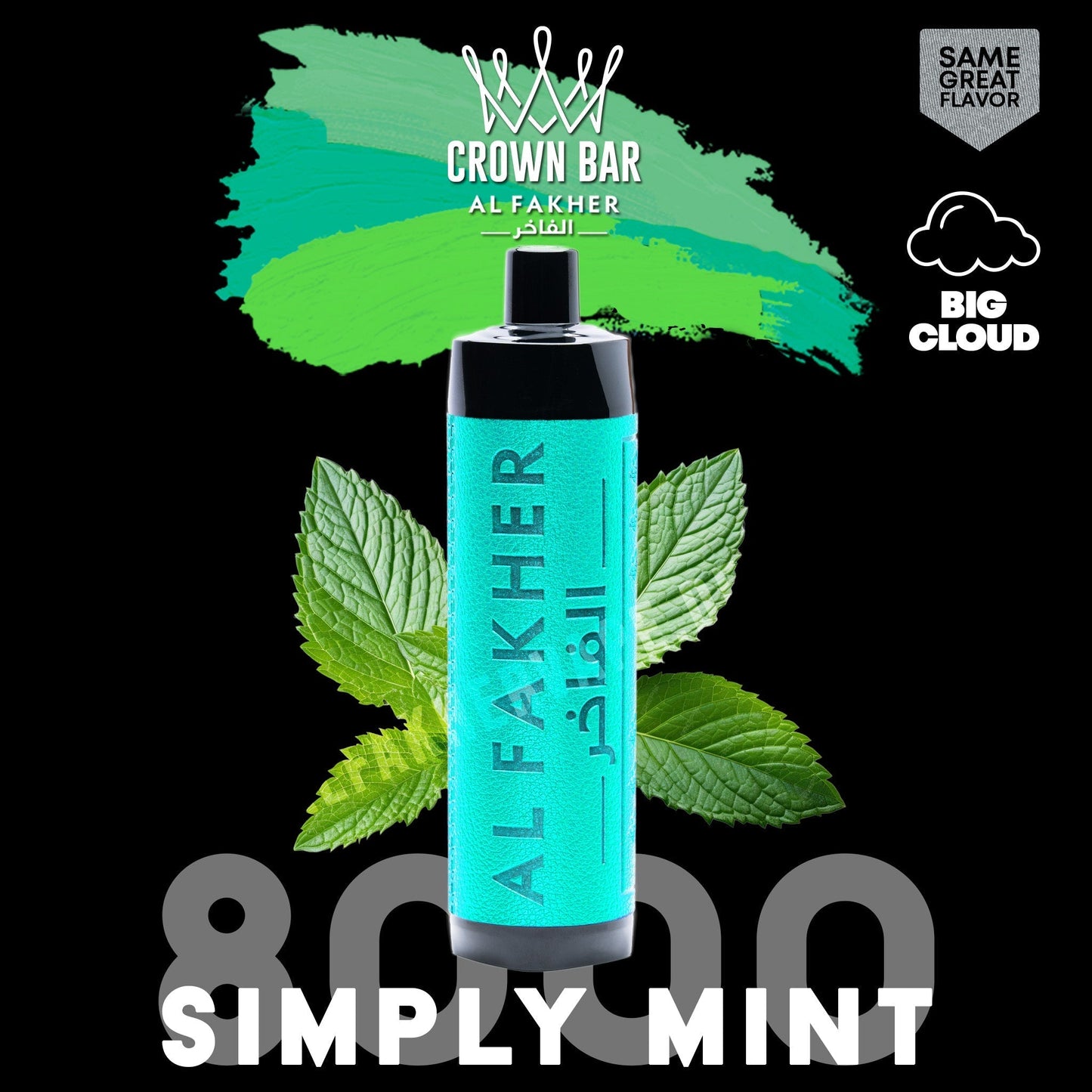 Crown Bar Al Fakher 8000 puffs disposable vape with Simply Mint flavor.
