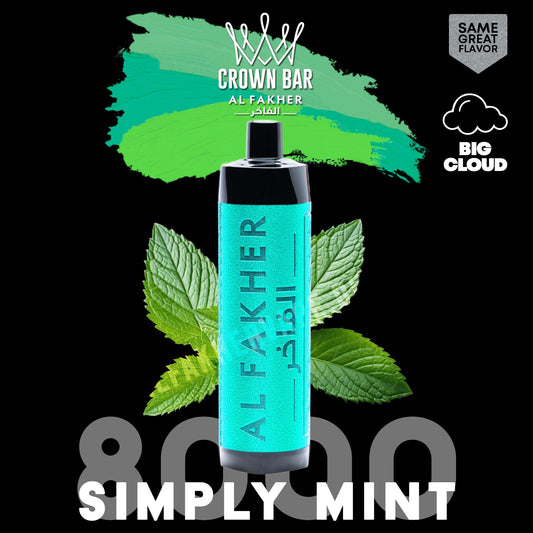 Crown Bar Al Fakher 8000 puffs disposable vape with Simply Mint flavor.
