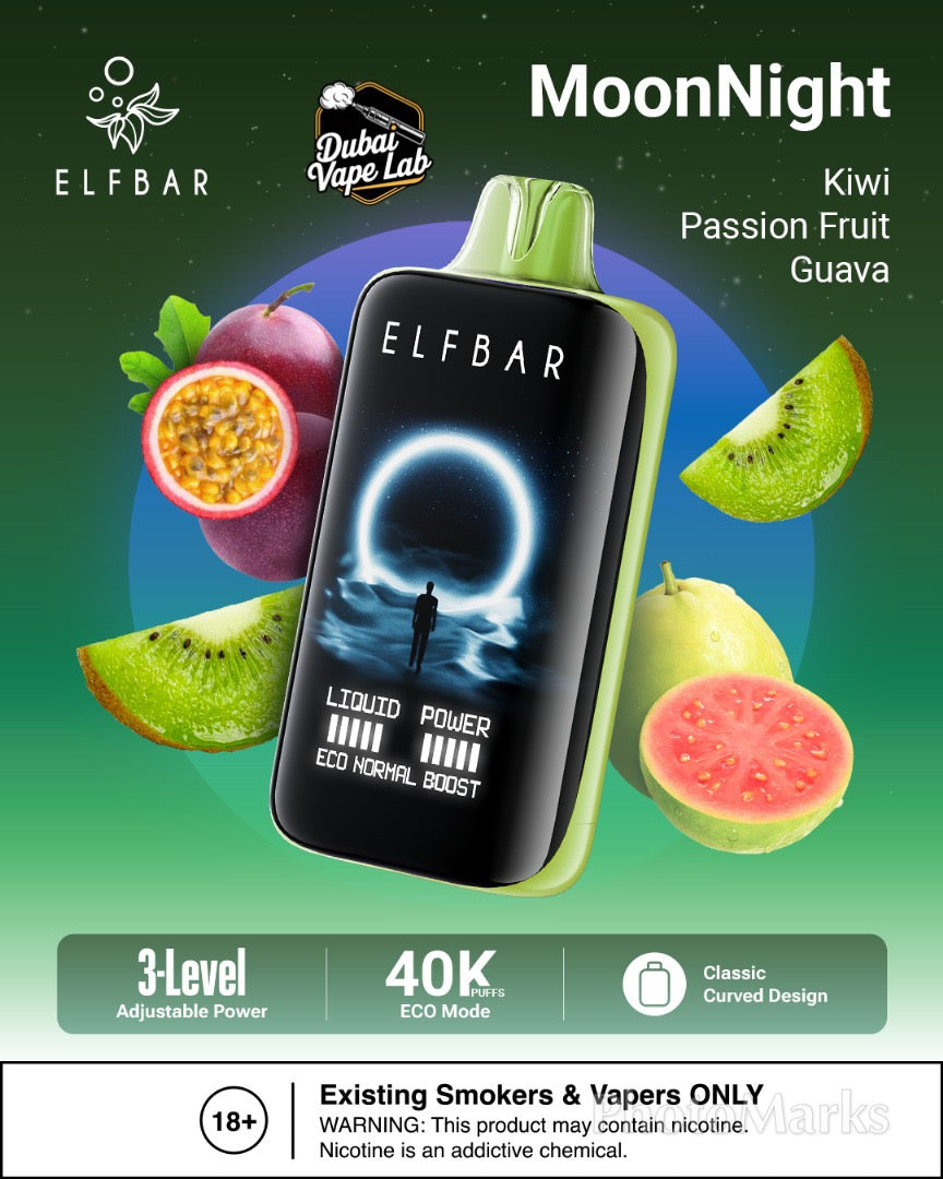 ELFBAR MoonNight 40K disposable vape with Kiwi passion guava Flavor