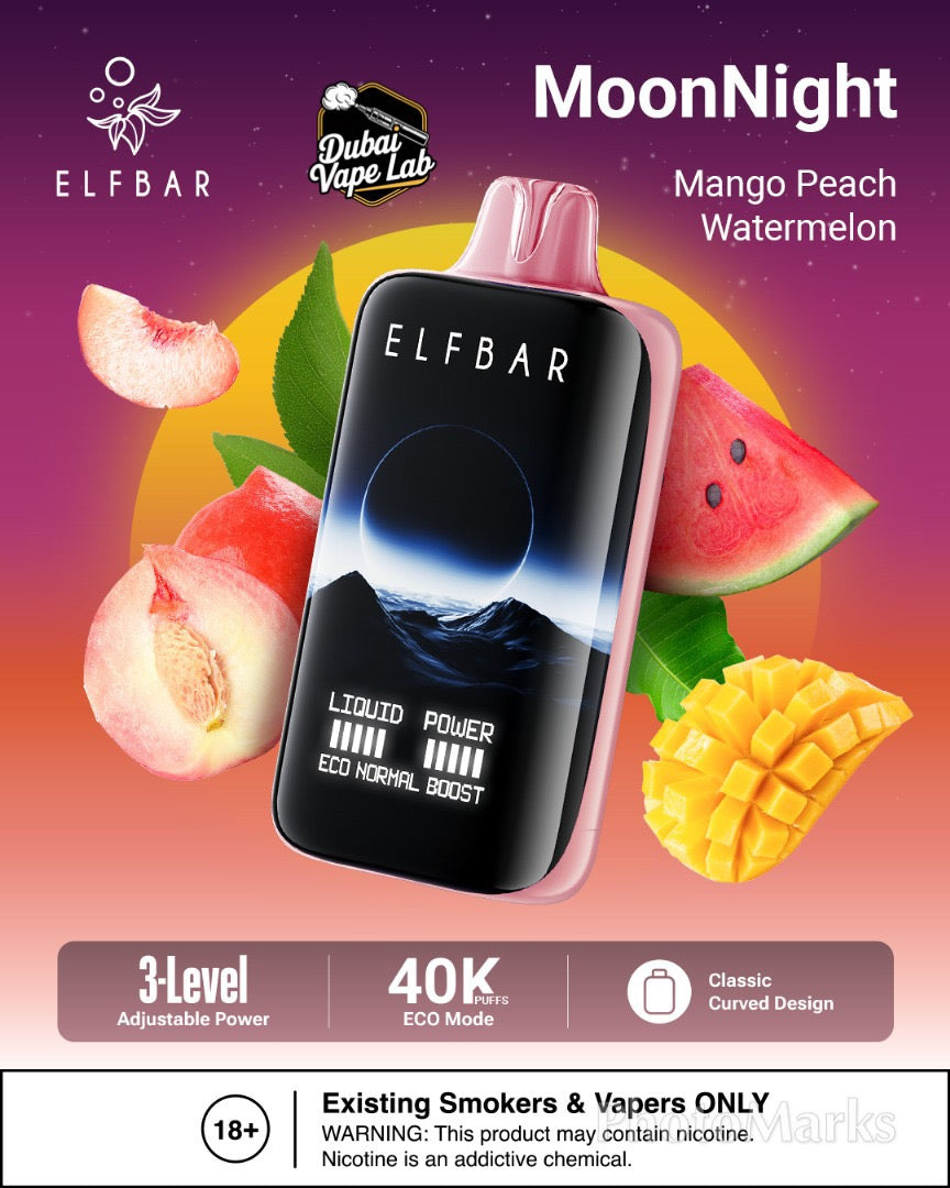 ELFBAR MoonNight 40K disposable vape with Mango Peach Watermelon Flavor 