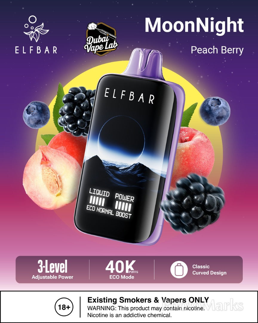 ELFBAR MoonNight 40K disposable vape with Peach Berry Flavor
