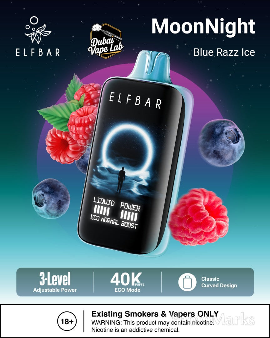 ELFBAR MoonNight 40K disposable vape with blue razz ice Flavor 