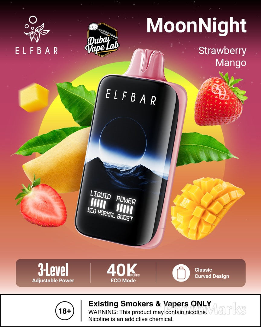 ELFBAR MoonNight 40K disposable vape with strawberry mango Flavor 