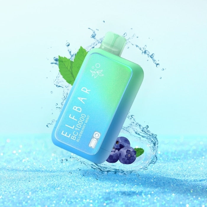 Elfbar BC10000 10000 puffs disposable vape with Blueberry Mint flavor.
