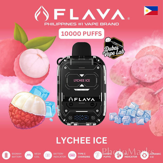FLAVA 10,000 puffs disposable vape with Lychee Ice flavor.
