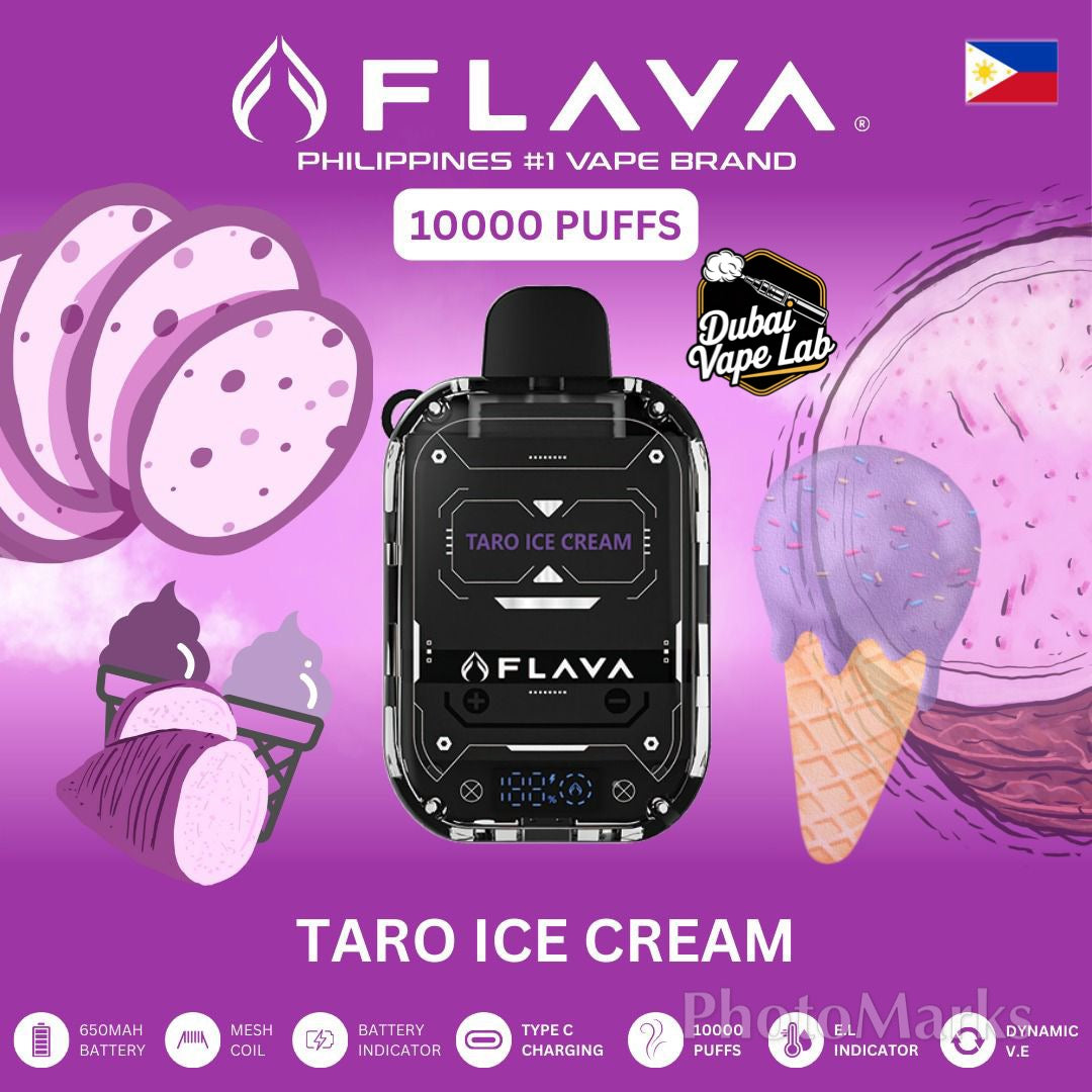 FLAVA 10,000 puffs disposable vape with Taro Ice Cream flavor.

