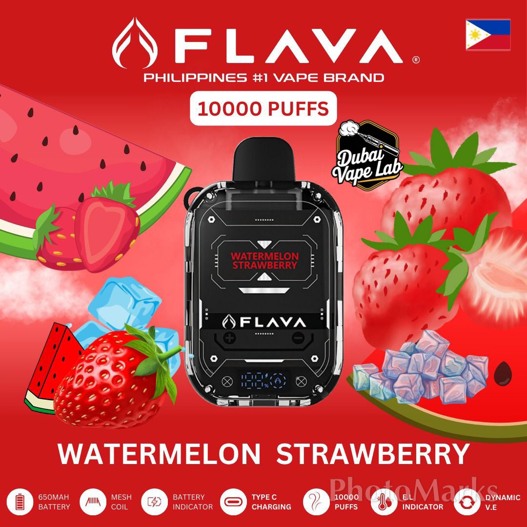 FLAVA 10,000 puffs disposable vape with Watermelon Strawberry flavor.
