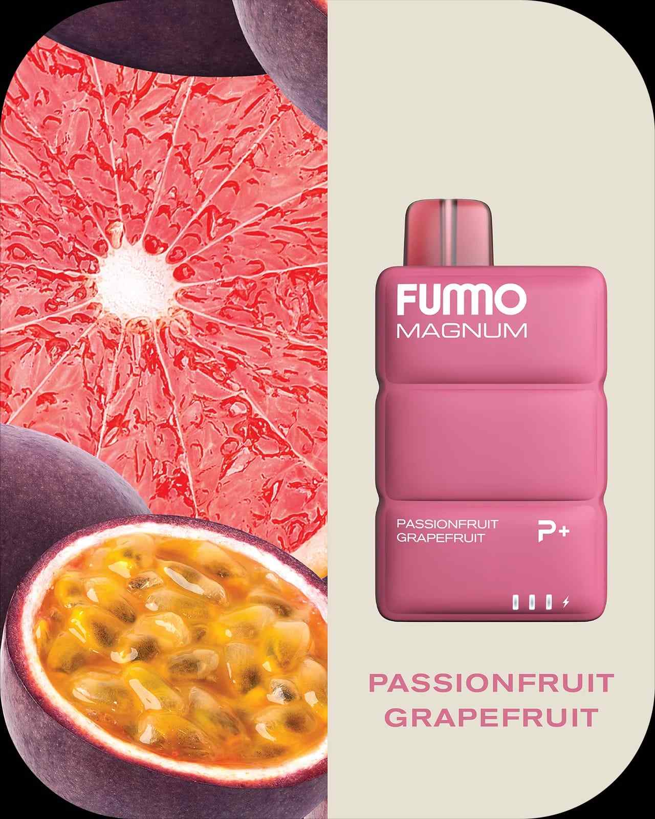 Fummo Magnum Passionfruit Grapefruit disposable vape with citrus and passionfruit