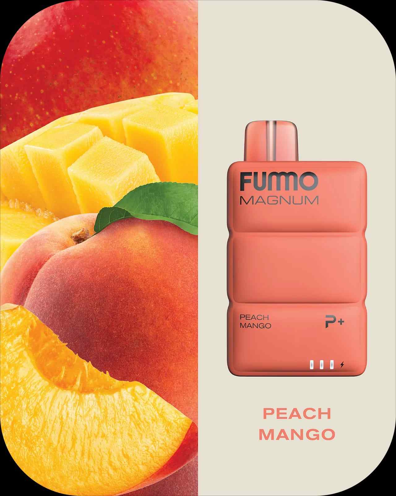 Fummo Magnum Peach Mango disposable vape with juicy peach and mango flavor