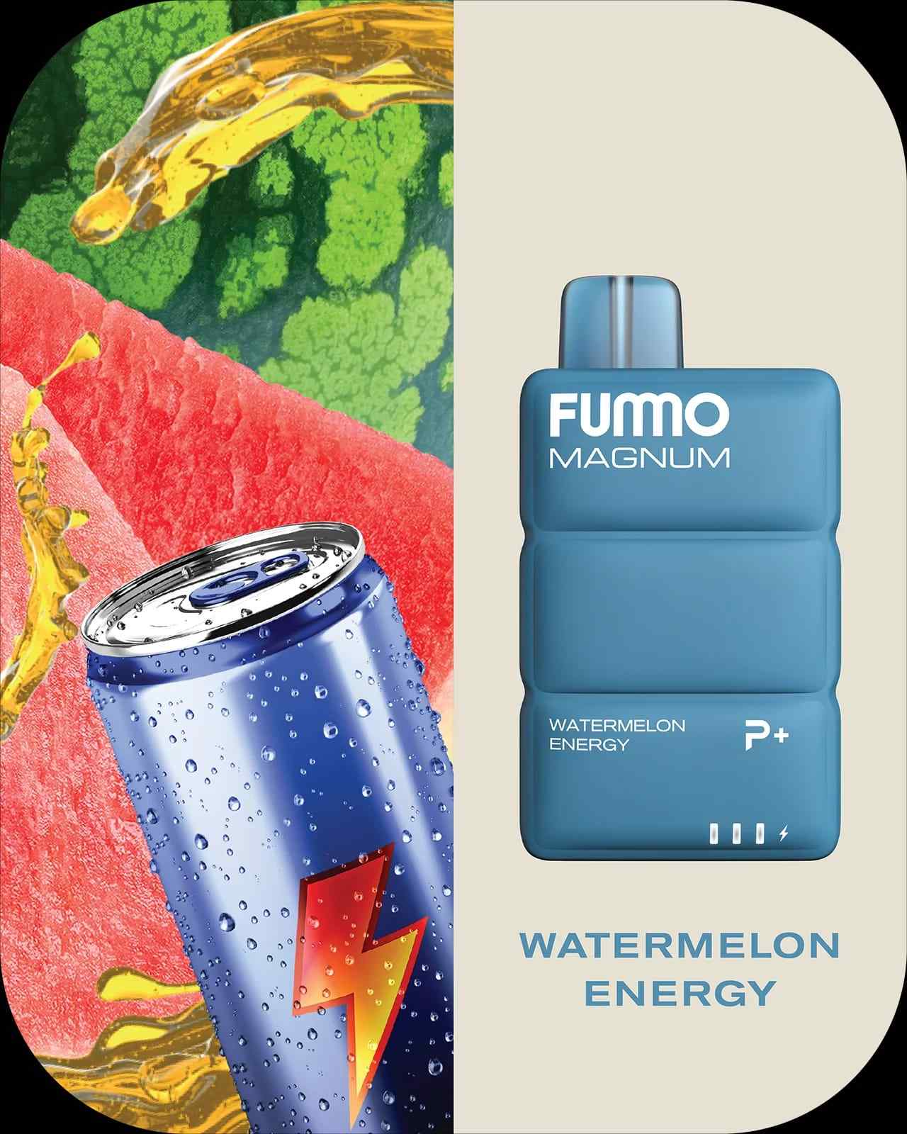 Fummo Magnum Watermelon Energy disposable vape with energy drink and watermelon