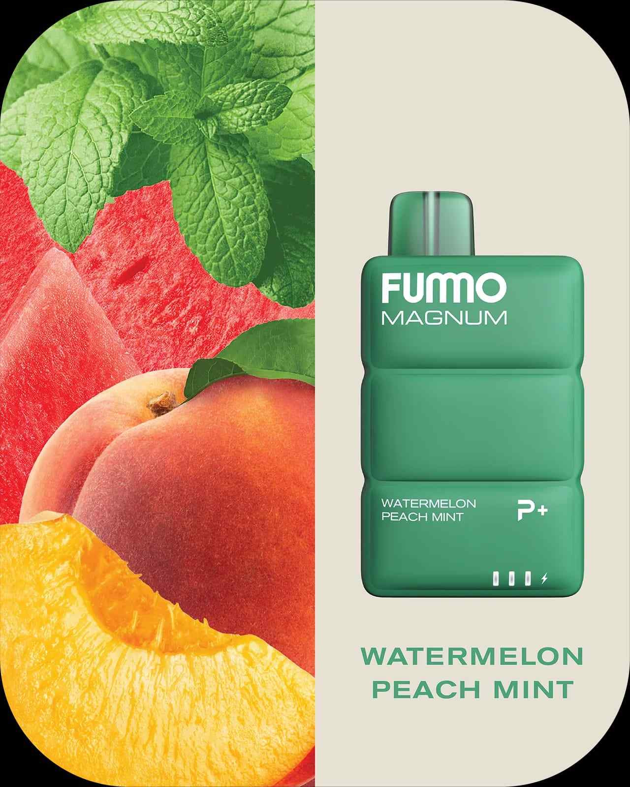 Fummo Magnum Watermelon Peach Mint disposable vape with fruity mint flavor