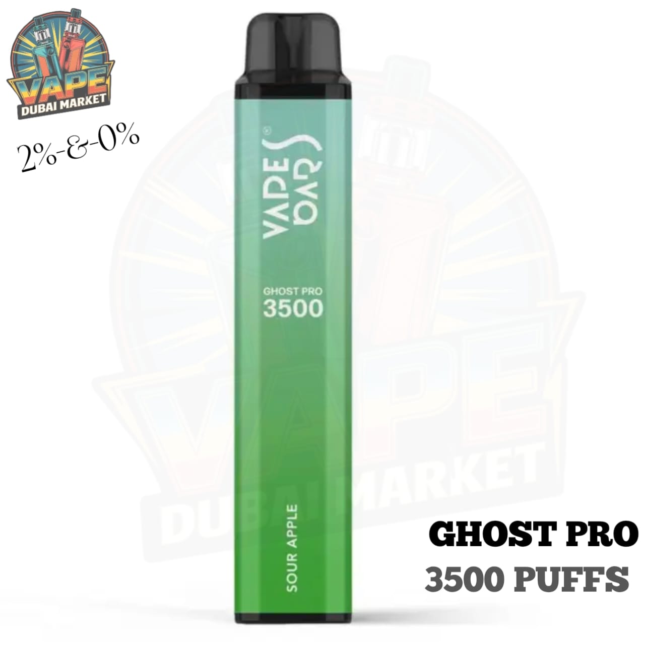 Ghost Pro 3500 puffs disposable vape with Sour Apple flavor.
