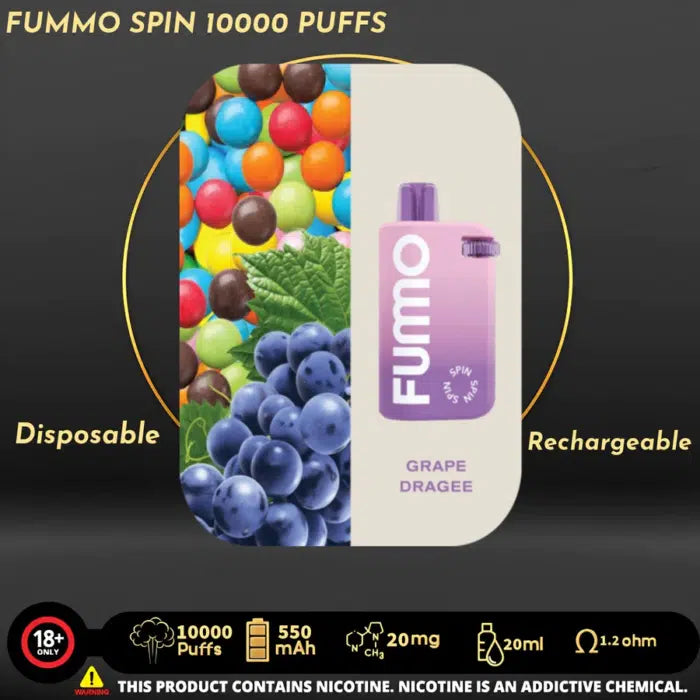 Grape Dragee FUMMO Spin 10000 puffs disposable rechargeable vape