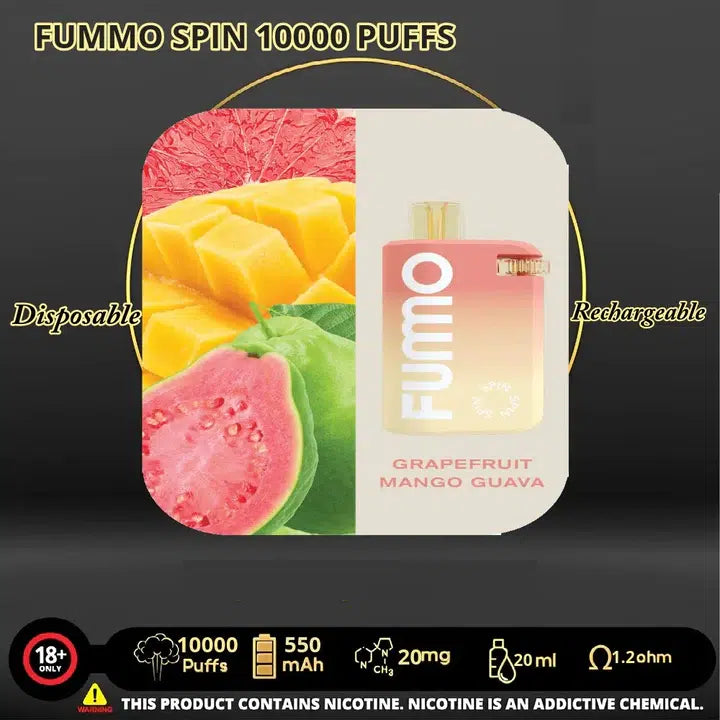 Grapefruit Mango Guava FUMMO Spin 10000 puffs disposable rechargeable vape