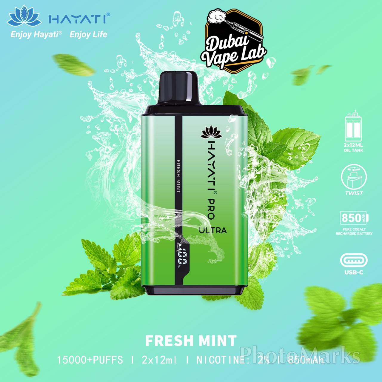 Hayati Pro Ultra disposable vape with Fresh Mint flavor.
