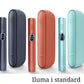 IQOS Iluma i standard devices in dark grey, orange and mint with matching cases.