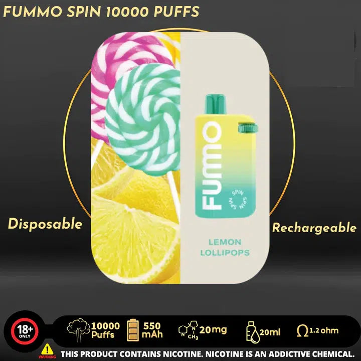 Lemon Lollipops FUMMO Spin 10000 puffs disposable rechargeable vape