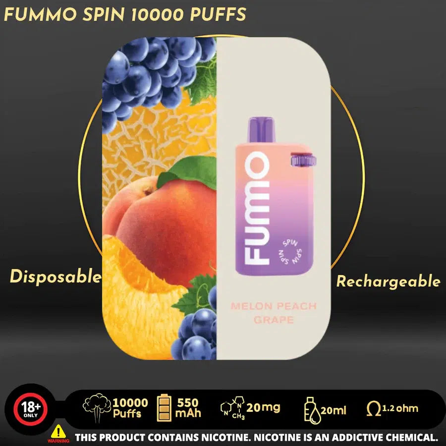 Melon Peach Grape FUMMO Spin 10000 puffs disposable rechargeable vape