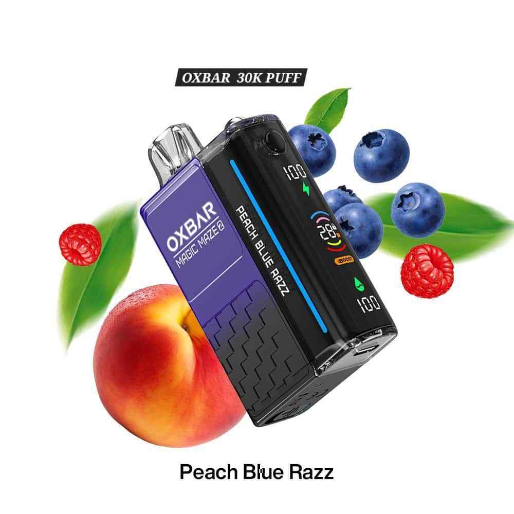 OXBAR Magic Maze 30K puffs disposable vape with Peach Blue Razz flavor.