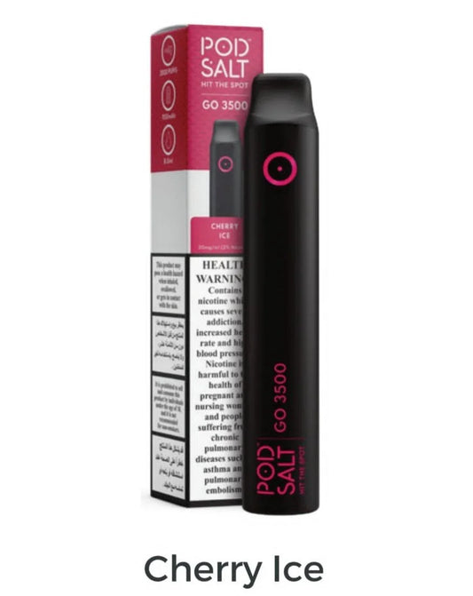 Pod Salt GO 3500 Cherry Ice disposable vape with box
