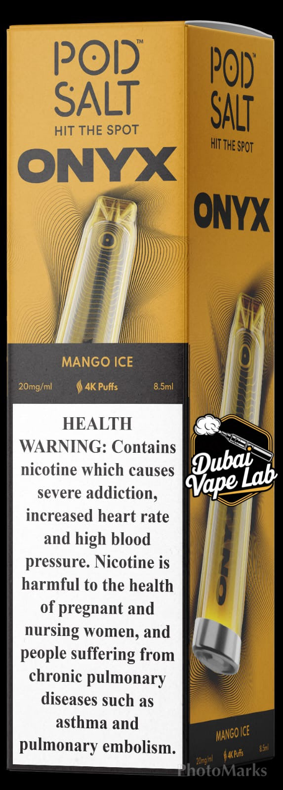 Pod Salt Onyx disposable vape with Mango Ice flavor.