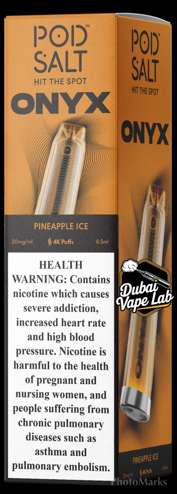 Pod Salt Onyx disposable vape with Pineapple Ice flavor.
