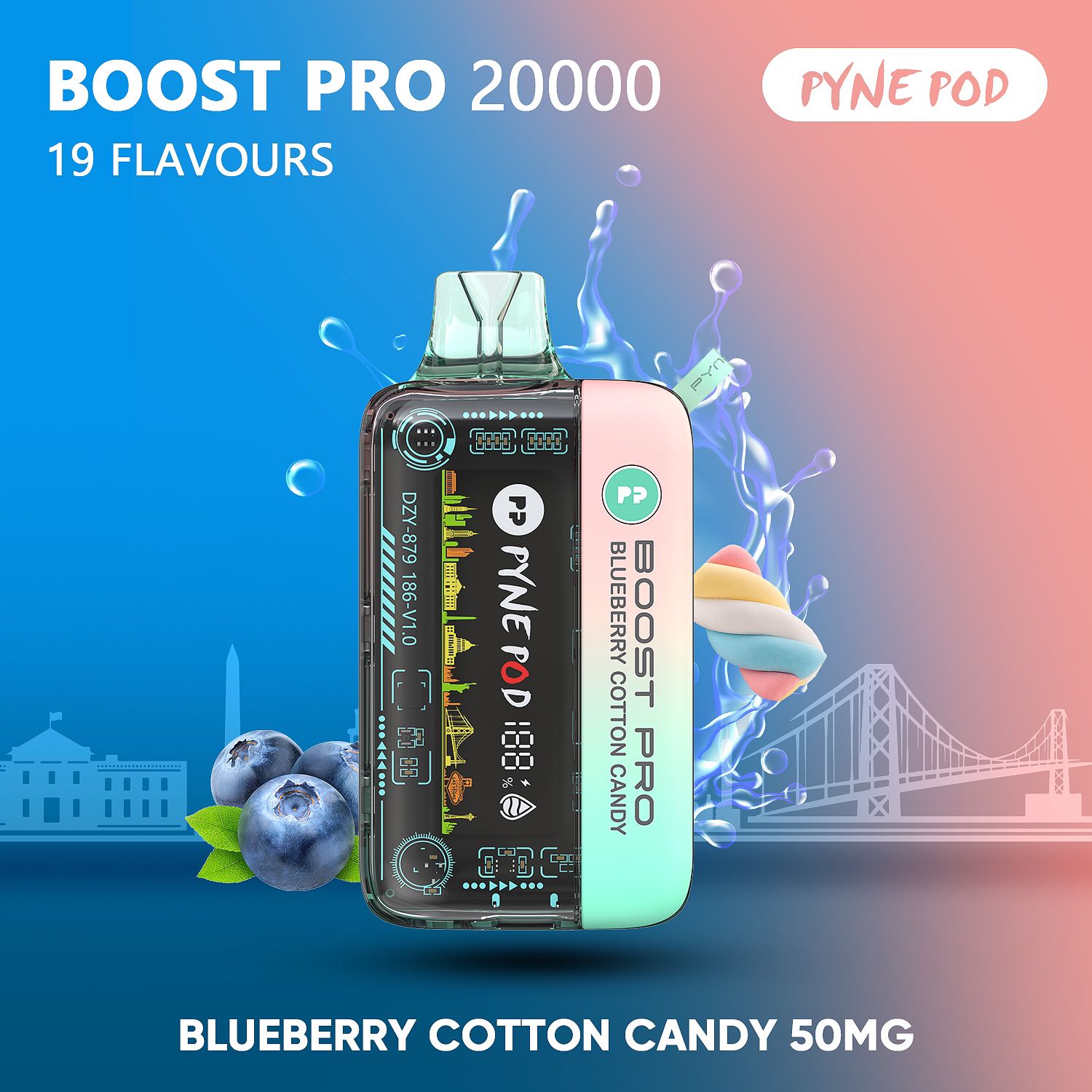 Pyne Pod Boost Pro Blueberry Cotton Candy 20000 puffs disposable vape 50mg