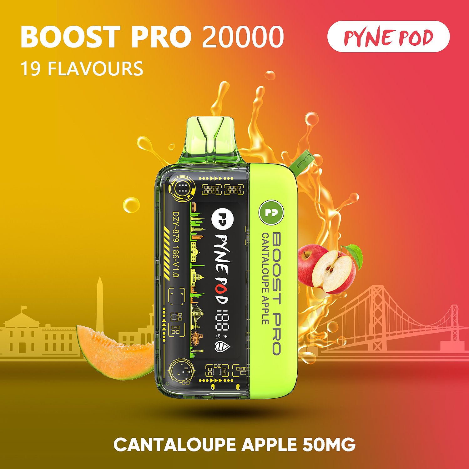 Pyne Pod Boost Pro Cantaloupe Apple 20000 puffs disposable vape 50mg