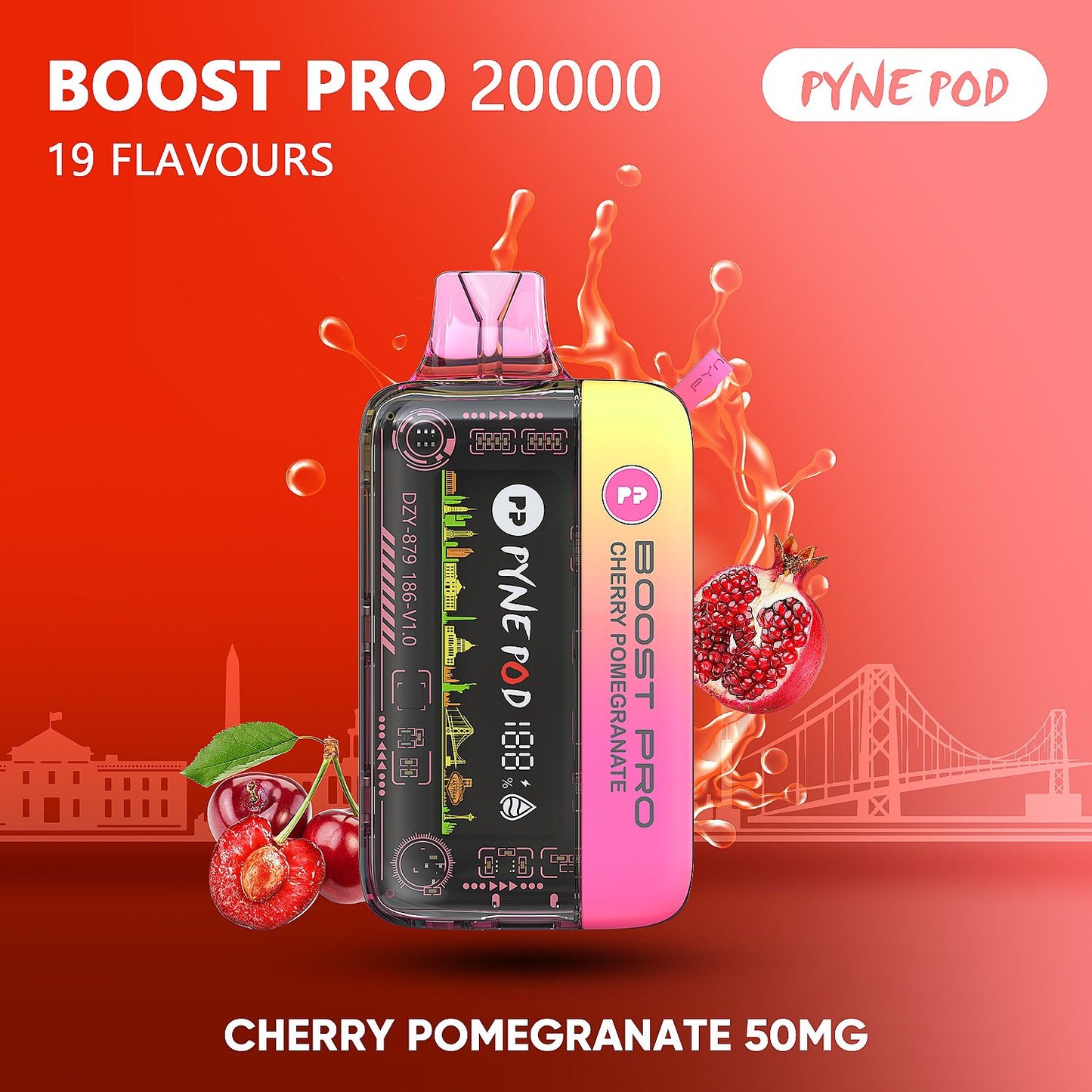 Pyne Pod Boost Pro Cherry Pomegranate 20000 puffs disposable vape 50mg
