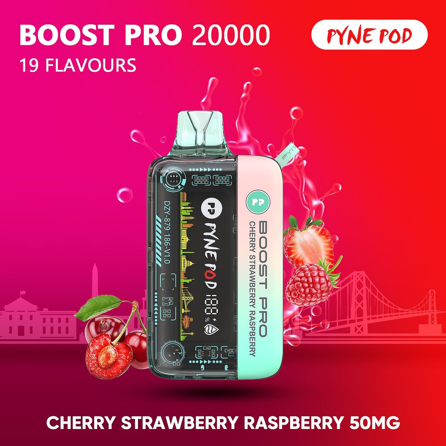 Pyne Pod Boost Pro Cherry Strawberry Raspberry 20000 puffs vape 50mg