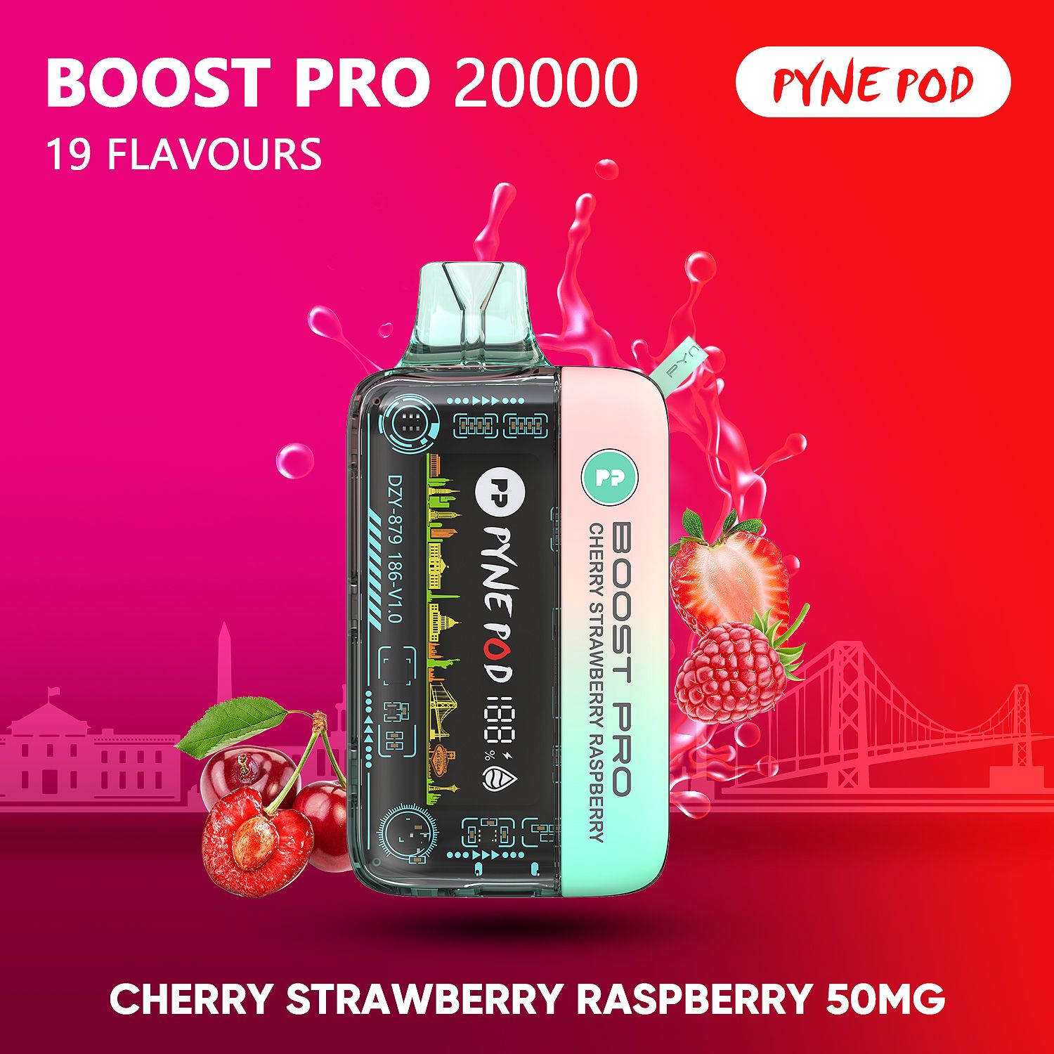 Pyne Pod Boost Pro Cherry Strawberry Raspberry 20000 puffs vape 50mg