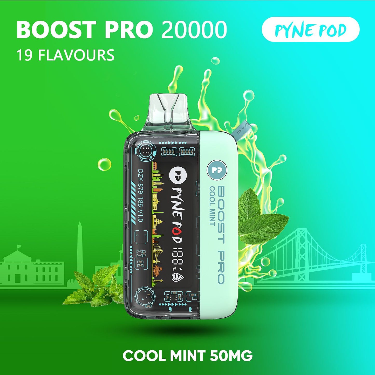 Pyne Pod Boost Pro Cool Mint 20000 puffs disposable vape 50mg